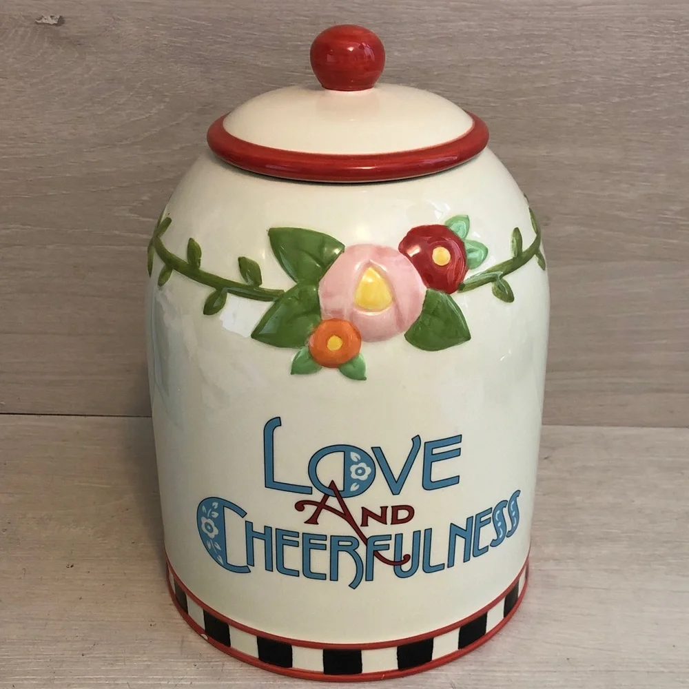 Mary Engelbreit Cookie Jar Canister Love and Cheerfulness 2003 As Is Please Read